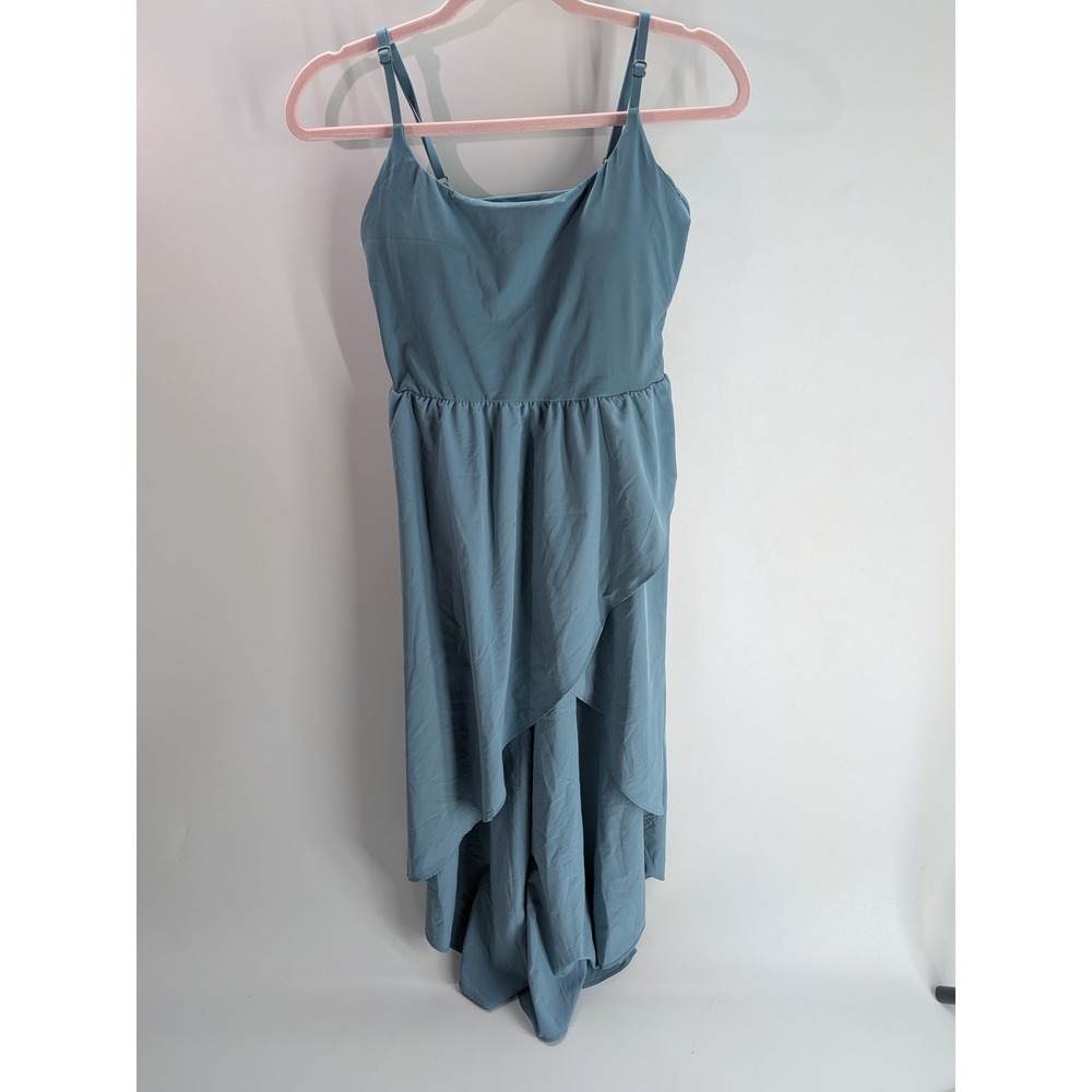 Active Exercise Dress with Built-in Shorts Dusty Blue High Low Tulip Hem Small